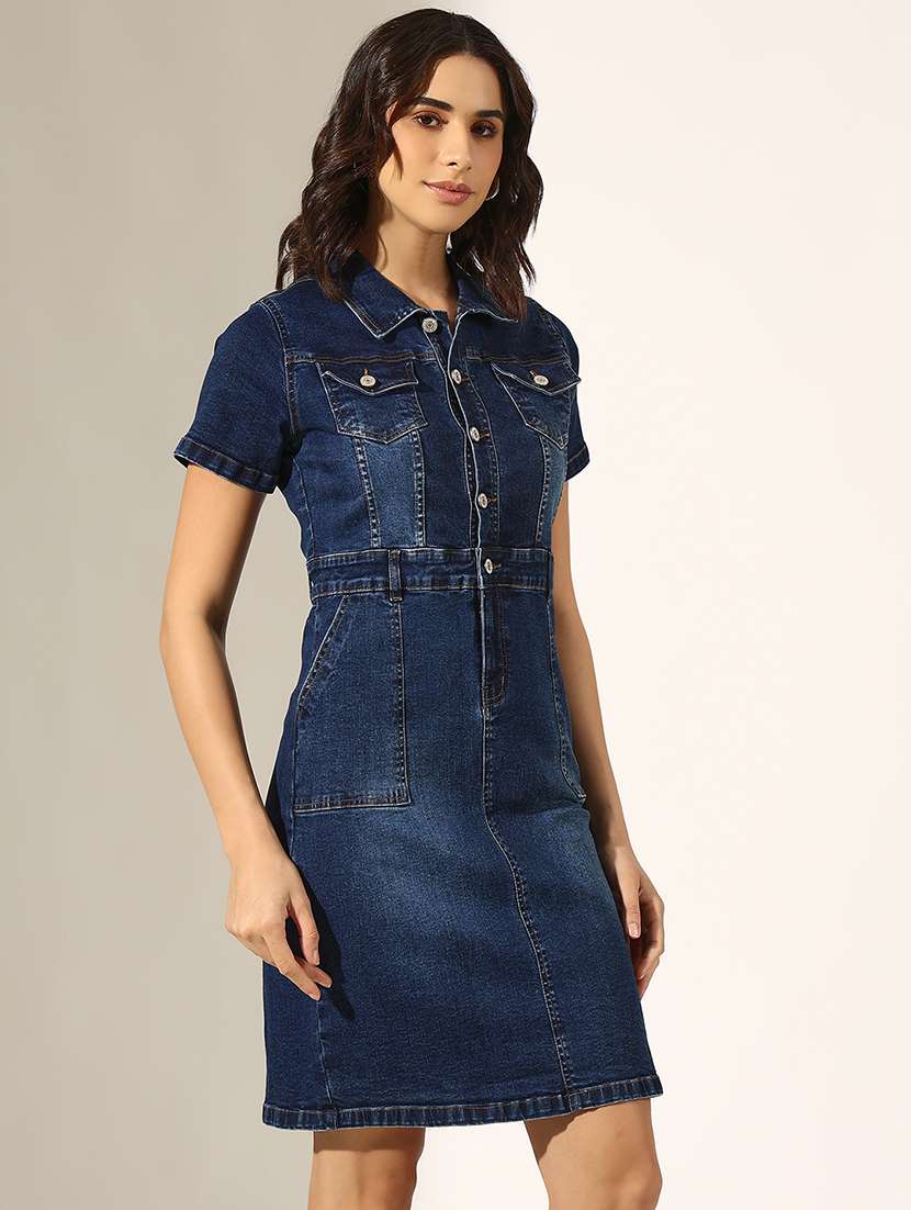 women solid denim bodycon dress - 22180131 -  Standard Image - 3