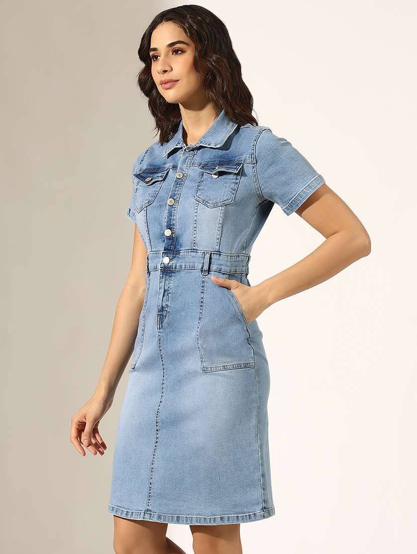 women solid denim bodycon dress - 22180132 -  Standard Image - 3