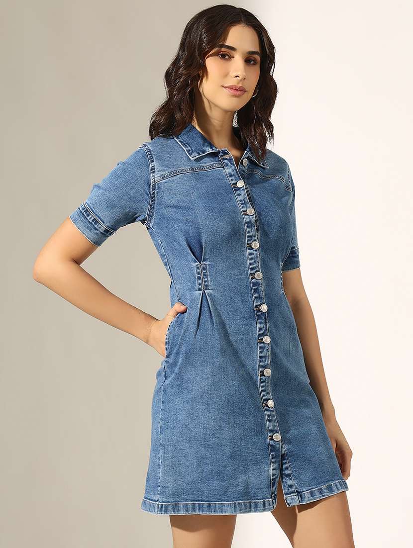 women solid denim shirt dress - 22180133 -  Standard Image - 3