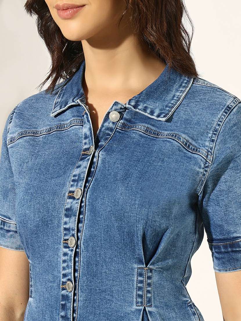 women solid denim shirt dress - 22180133 -  Standard Image - 5