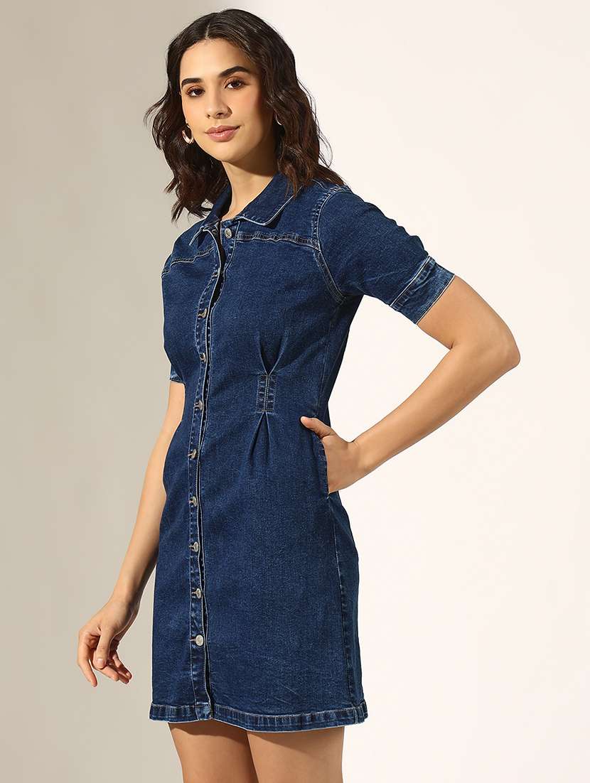 women solid denim shirt dress - 22180134 -  Standard Image - 3