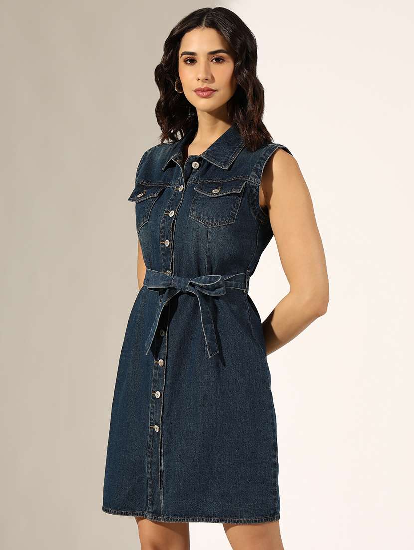 women solid denim shirt dress - 22180138 -  Standard Image - 3