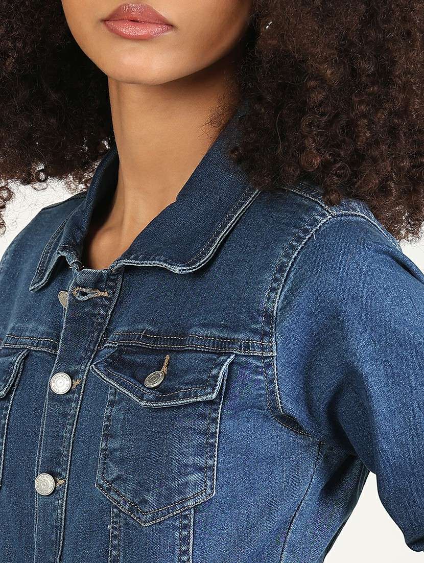 women solid denim a-line dress - 22180140 -  Standard Image - 5