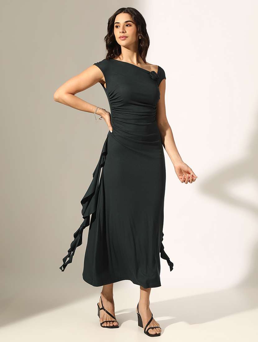 women solid cap sleeve a-line dress - 22180142 -  Standard Image - 3