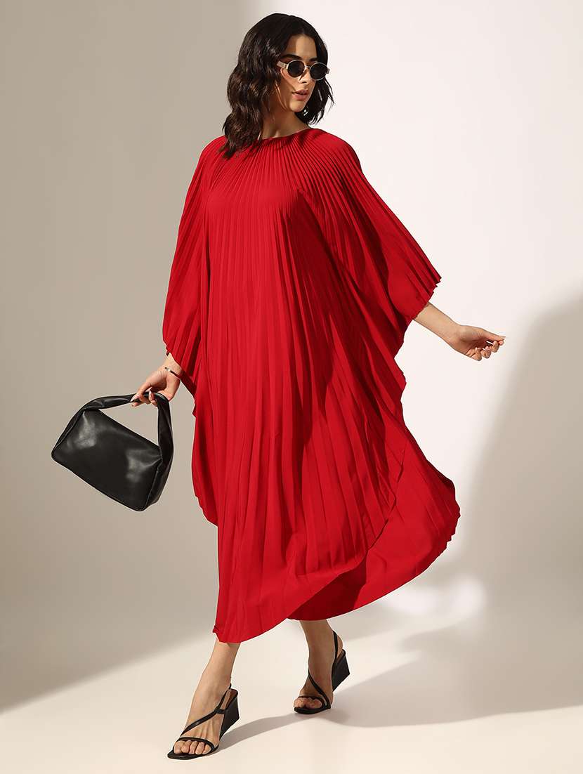 women solid kimono sleeve straight dress
