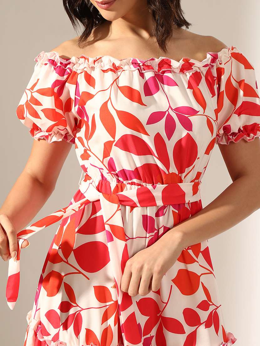 women printed off shoulder tiered dress - 22180151 -  Standard Image - 5