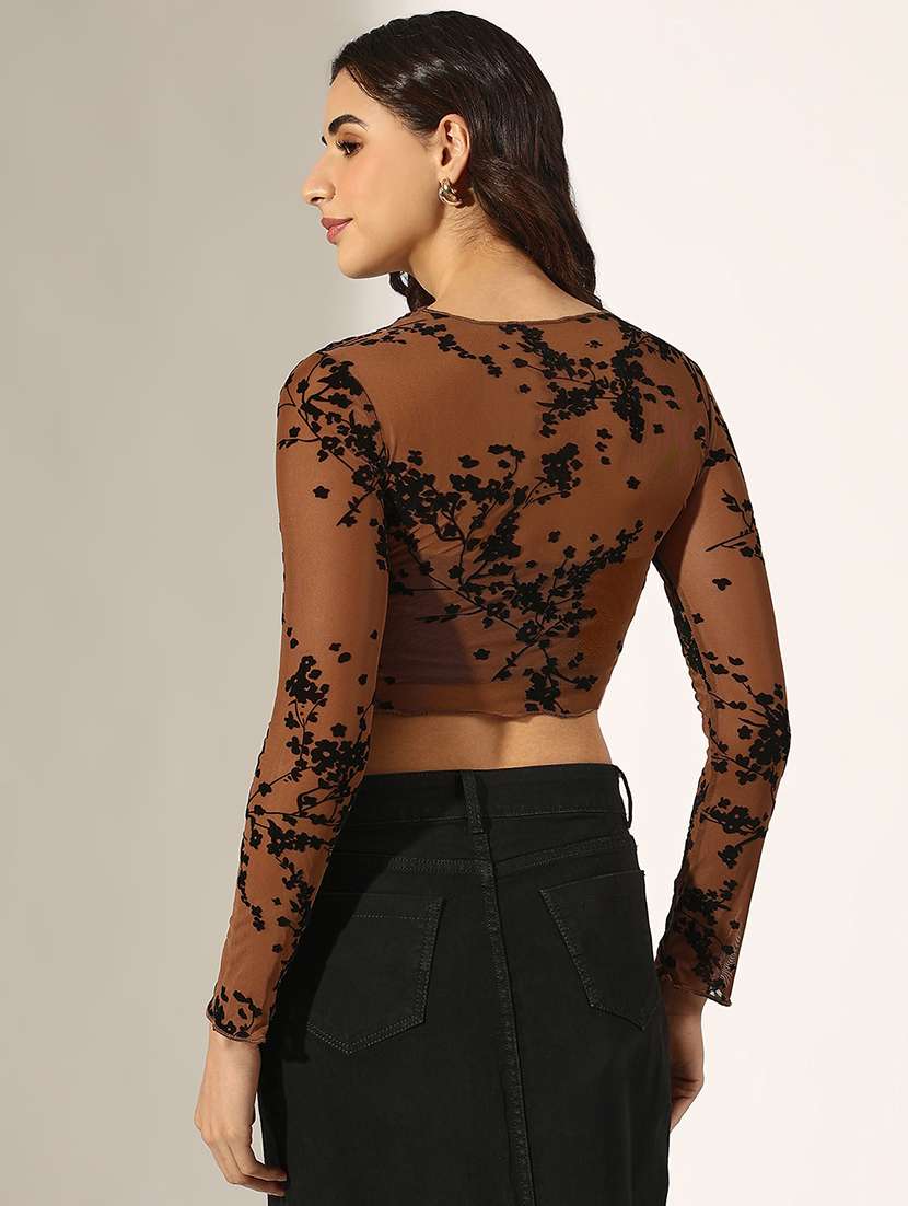 women printed long sleeve crop top - 22180161 -  Standard Image - 3