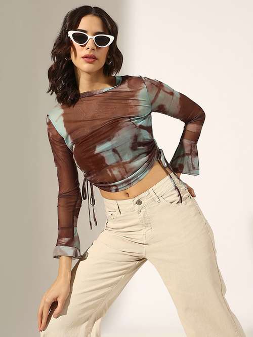 women printed long sleeve crop top - 22180162 -  Standard Image - 0