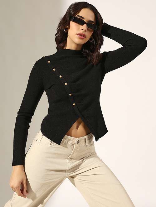 women solid long sleeve asymmetric top - 22180170 -  Standard Image - 0