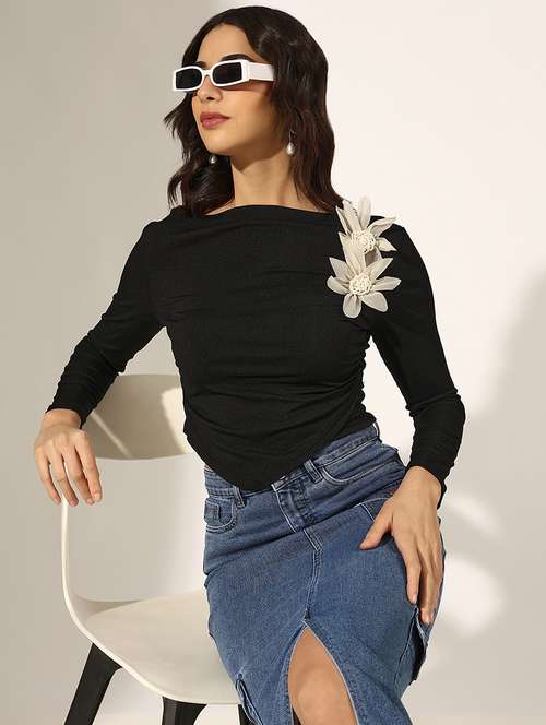 women solid long sleeve crop top - 22180177 -  Standard Image - 0