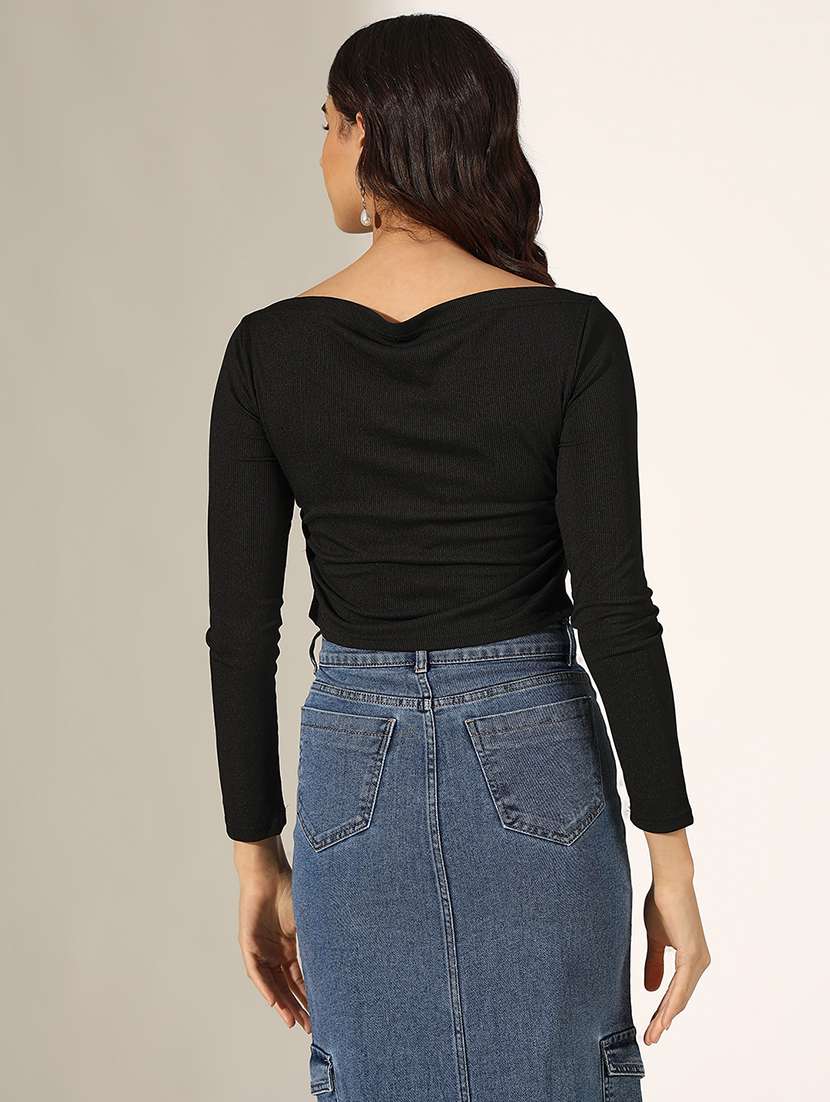 women solid long sleeve crop top - 22180177 -  Standard Image - 3