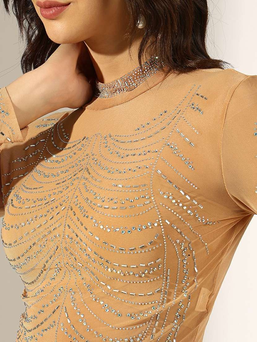 women embellished long sleeve crop top - 22180179 -  Standard Image - 5