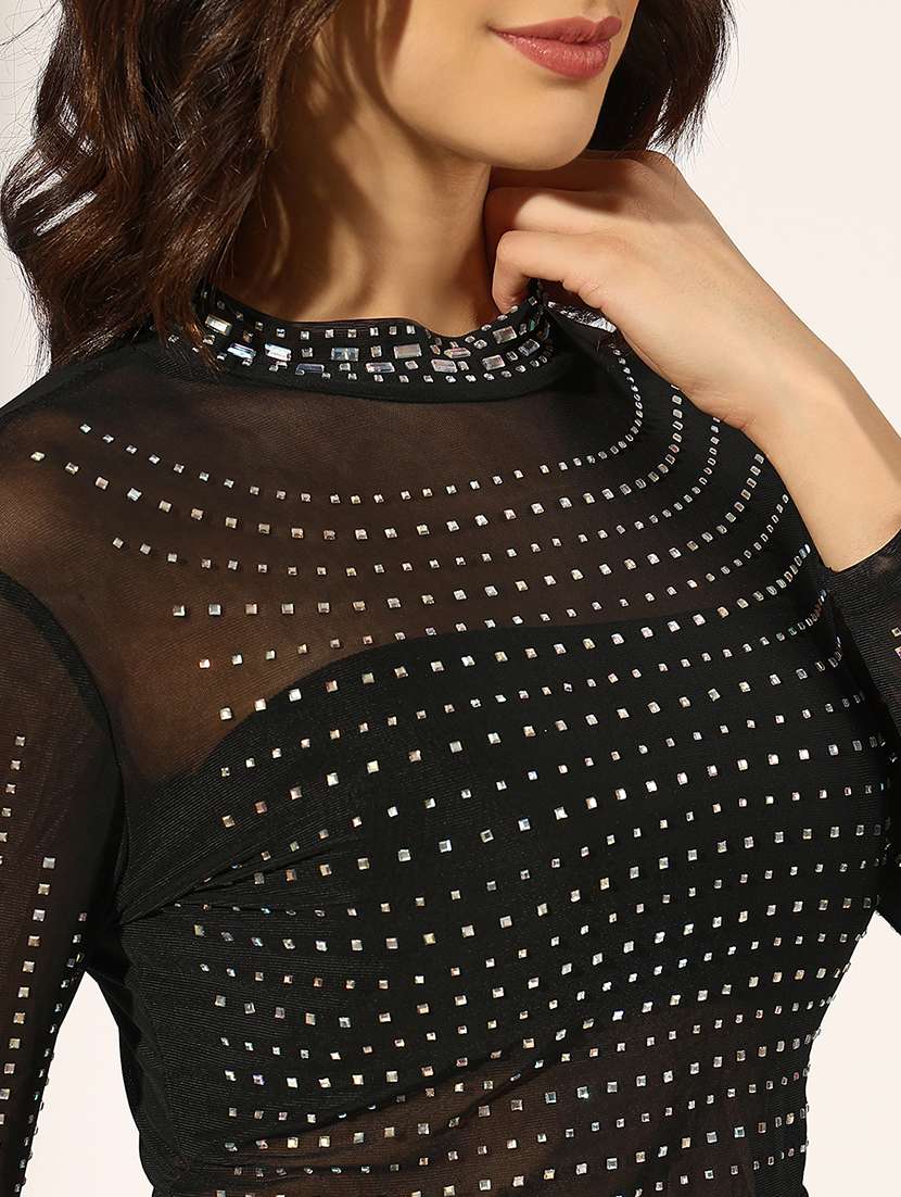 women embellished long sleeve crop top - 22180181 -  Standard Image - 5