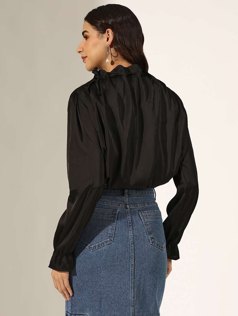 women solid cowl neck long sleeve regular top - 22180185 -  Standard Image - 3