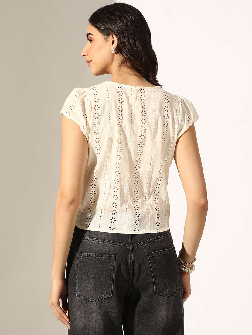 women self designed short sleeve regular top - 22180194 -  Standard Image - 3