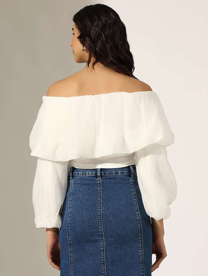 women solid off shoulder crop top - 22180196 -  Standard Image - 3