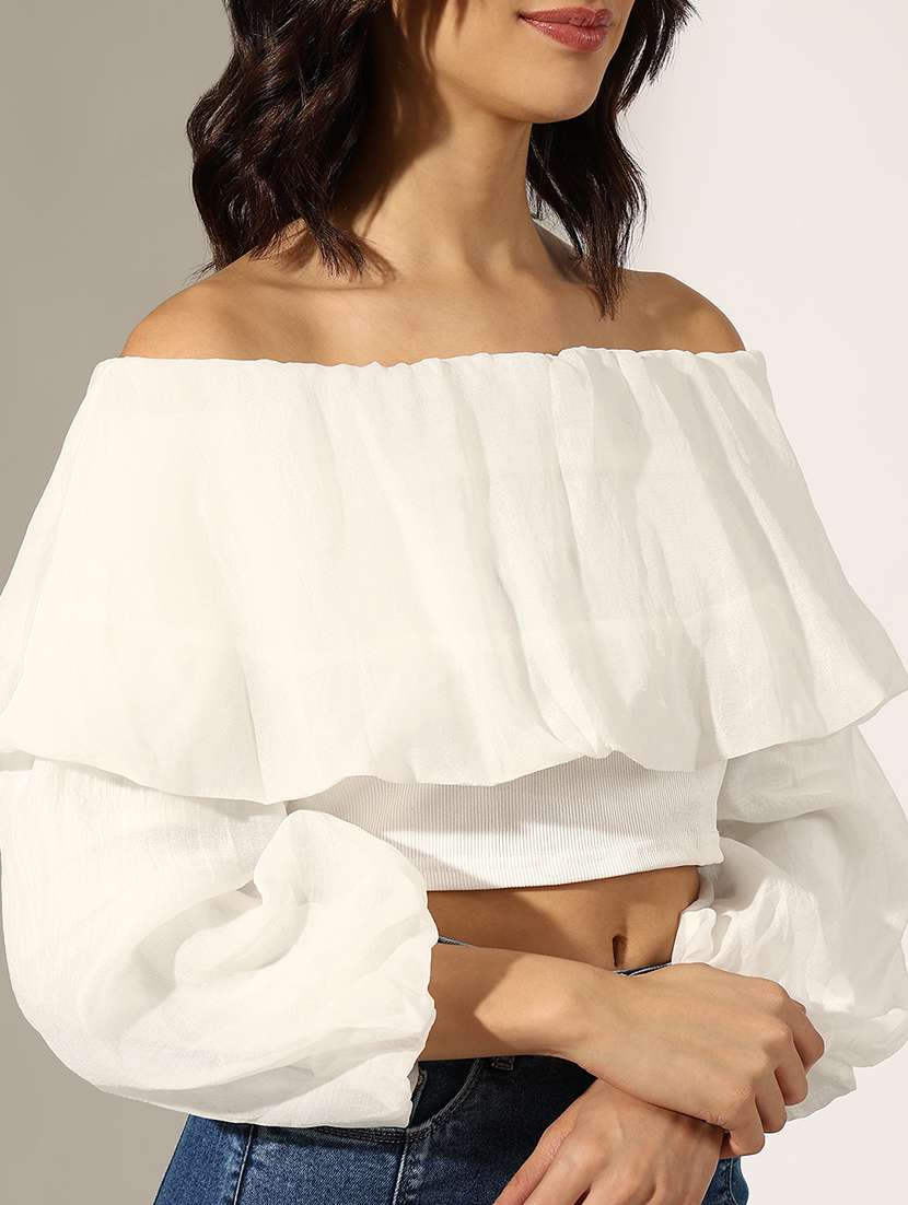 women solid off shoulder crop top - 22180196 -  Standard Image - 5