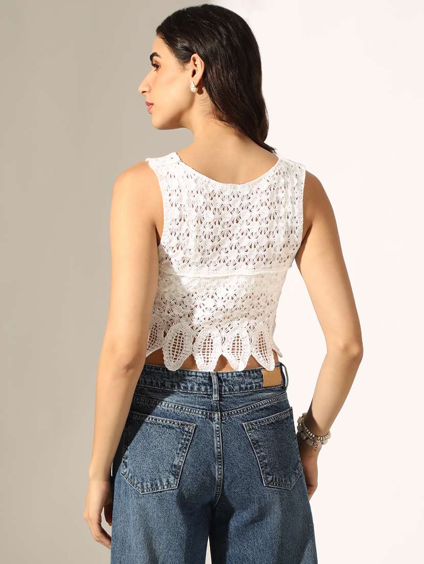 women self designed seeveless crop top - 22180198 -  Standard Image - 3