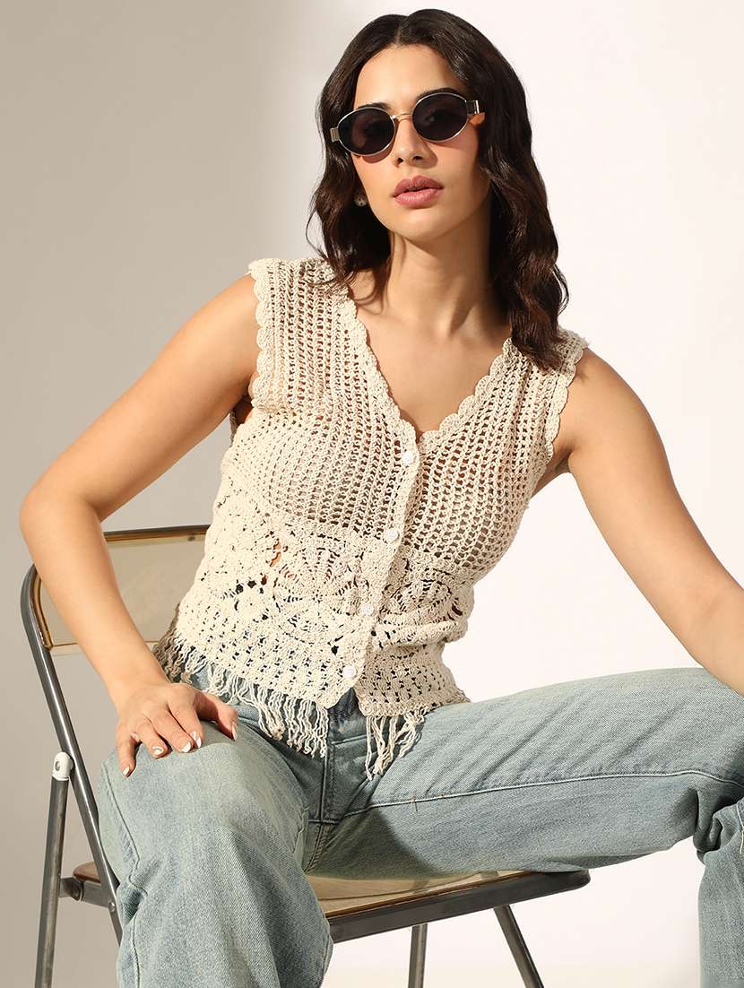 women self designed sleeveless regular top