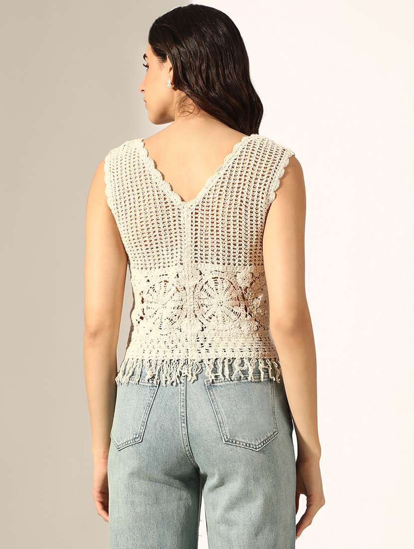 women self designed sleeveless regular top - 22180199 -  Standard Image - 3