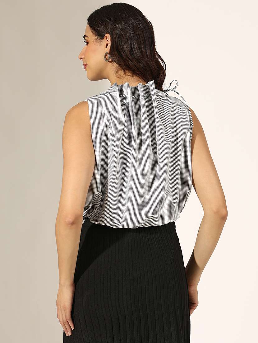 women checkered halter neck regular top - 22180206 -  Standard Image - 3