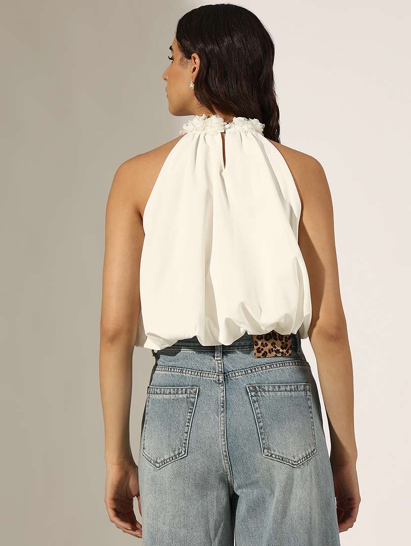 women solid halter neck sleeveless crop top - 22180207 -  Standard Image - 3