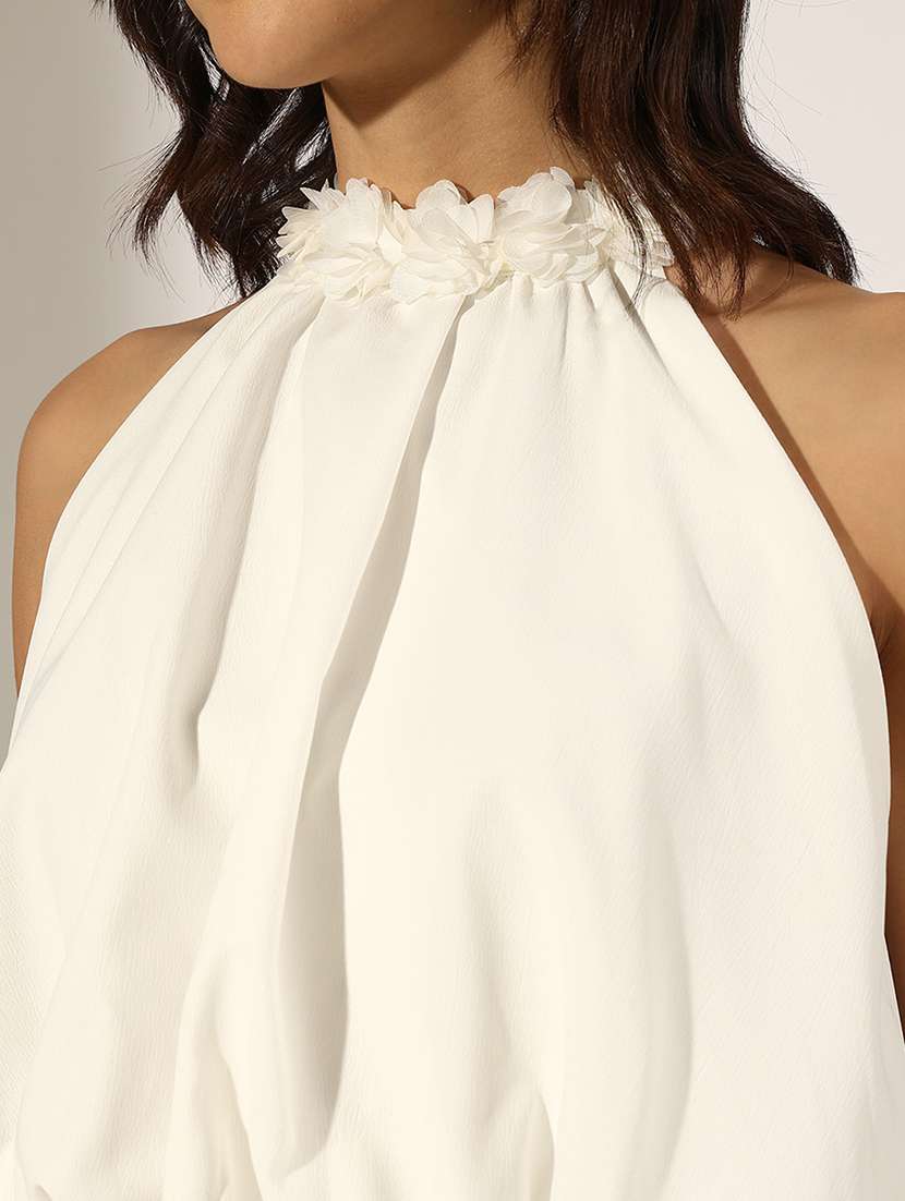 women solid halter neck sleeveless crop top - 22180207 -  Standard Image - 5