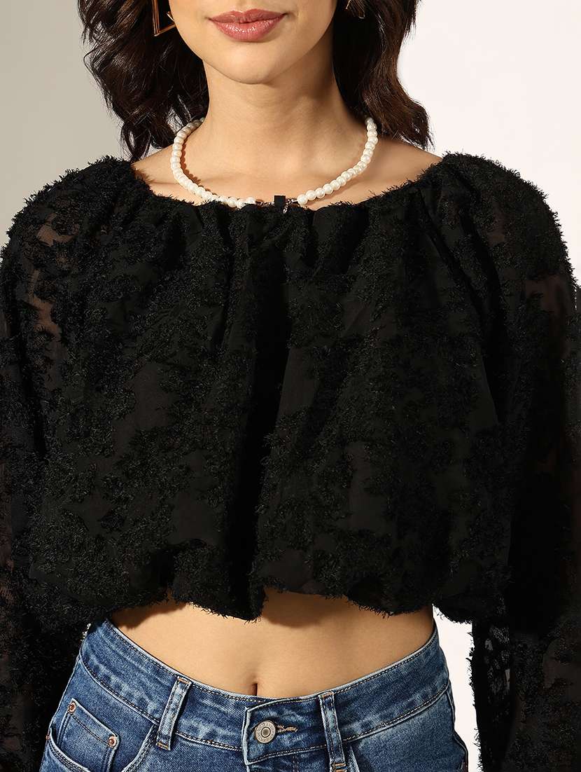 women self designed long sleeve crop top - 22180208 -  Standard Image - 5