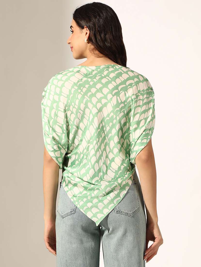 women printed short sleeve asymmetric top - 22180209 -  Standard Image - 3