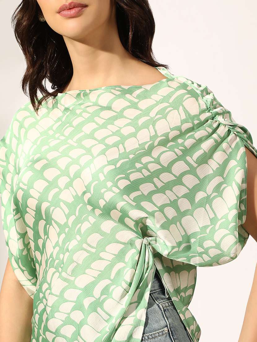women printed short sleeve asymmetric top - 22180209 -  Standard Image - 5