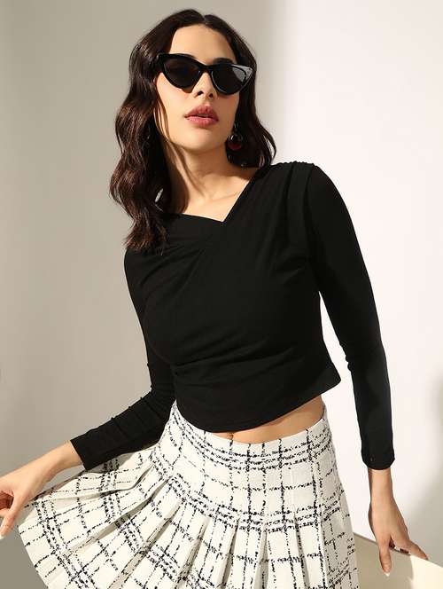 women solid long sleeve crop top - 22180212 -  Standard Image - 0