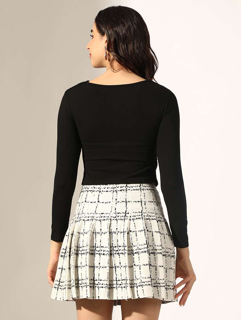 women solid long sleeve crop top - 22180212 -  Standard Image - 3