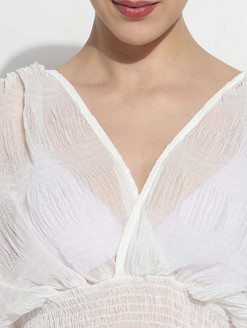 women solid batwing sleeve sheer blouson top - 22180217 -  Standard Image - 5