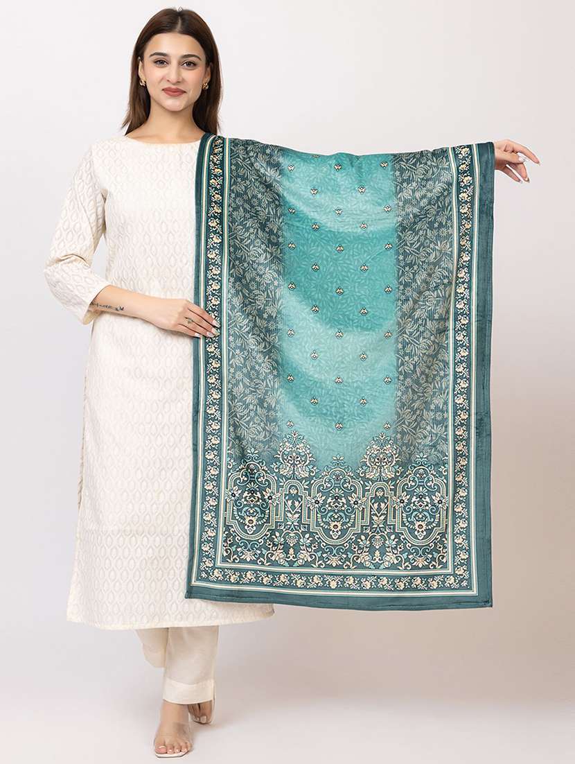 women blue printed velvet shawl