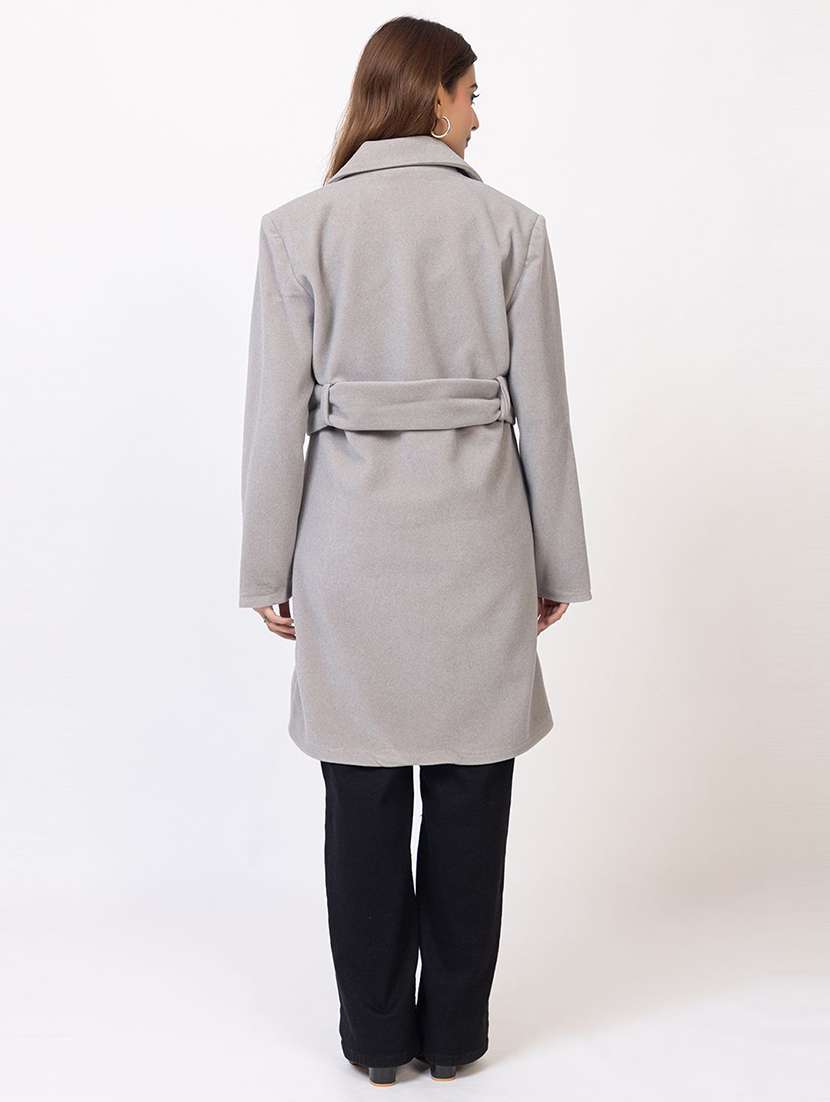 women solid lapel collar long sleeve trench coat - 22180230 -  Standard Image - 3