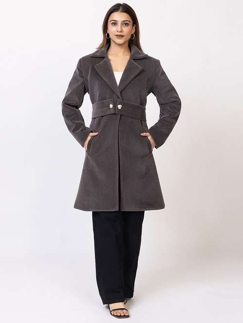 women solid lapel collar long sleeve trench coat - 22180231 -  Standard Image - 0