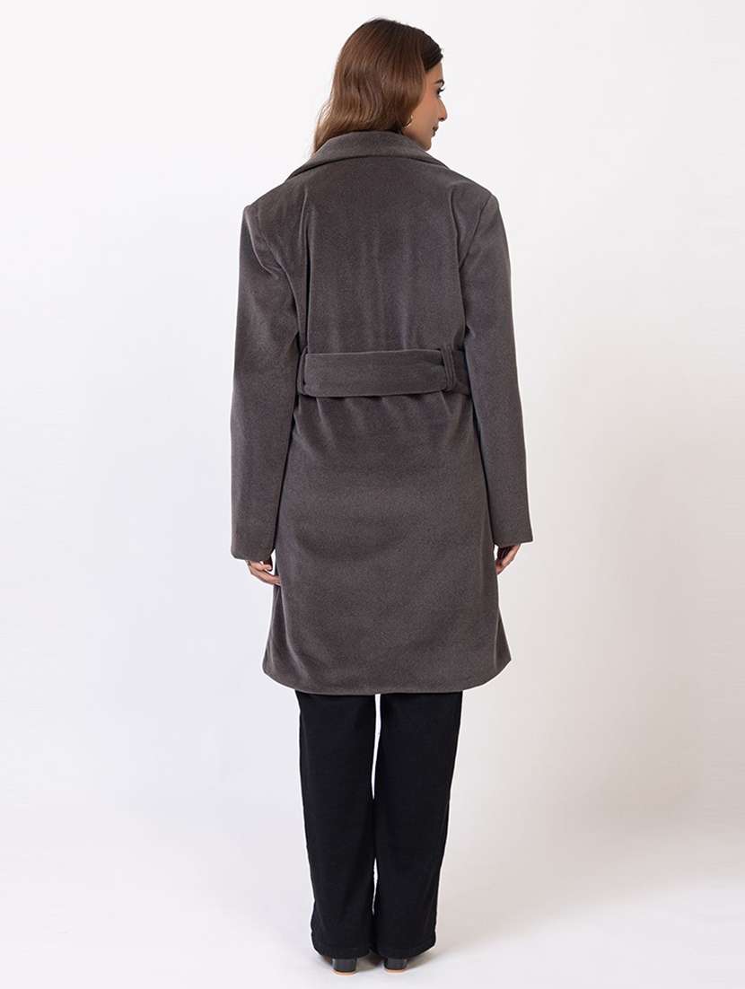 women solid lapel collar long sleeve trench coat - 22180231 -  Standard Image - 3