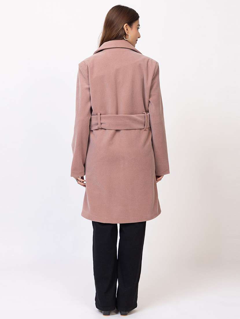 women solid lapel collar long sleeve trench coat - 22180232 -  Standard Image - 3