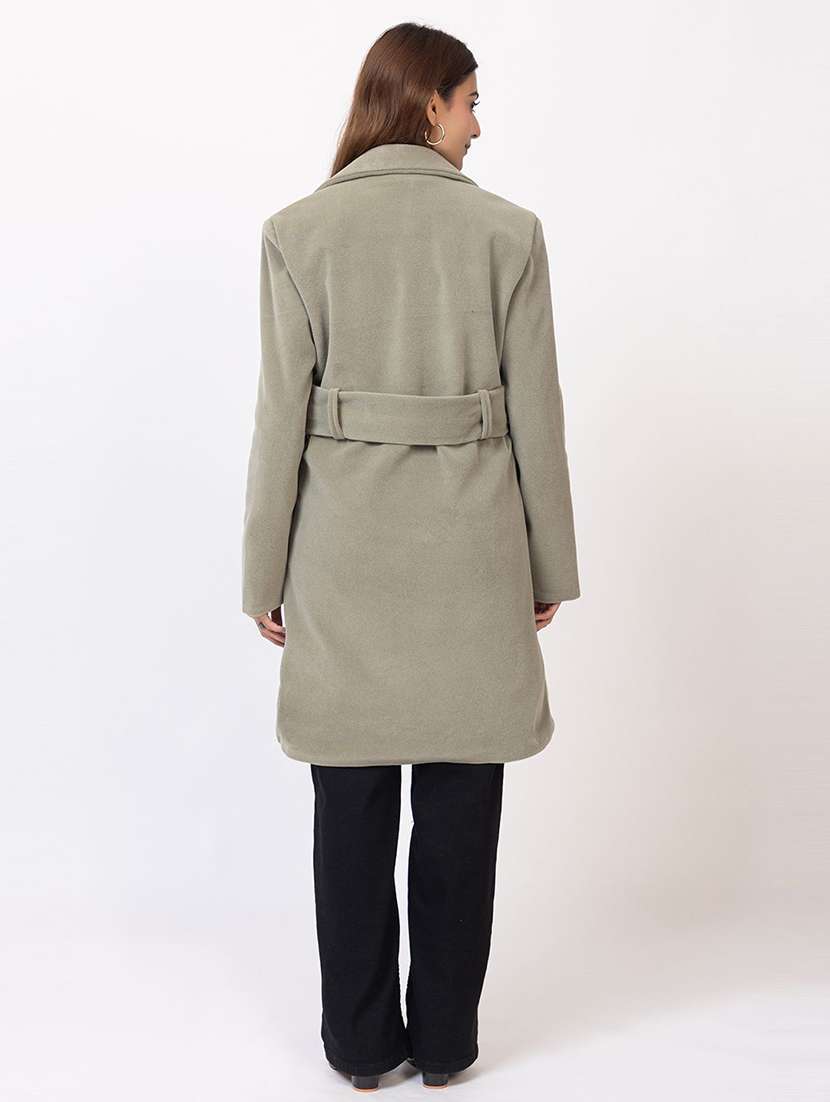 women solid lapel collar long sleeve trench coat - 22180233 -  Standard Image - 3