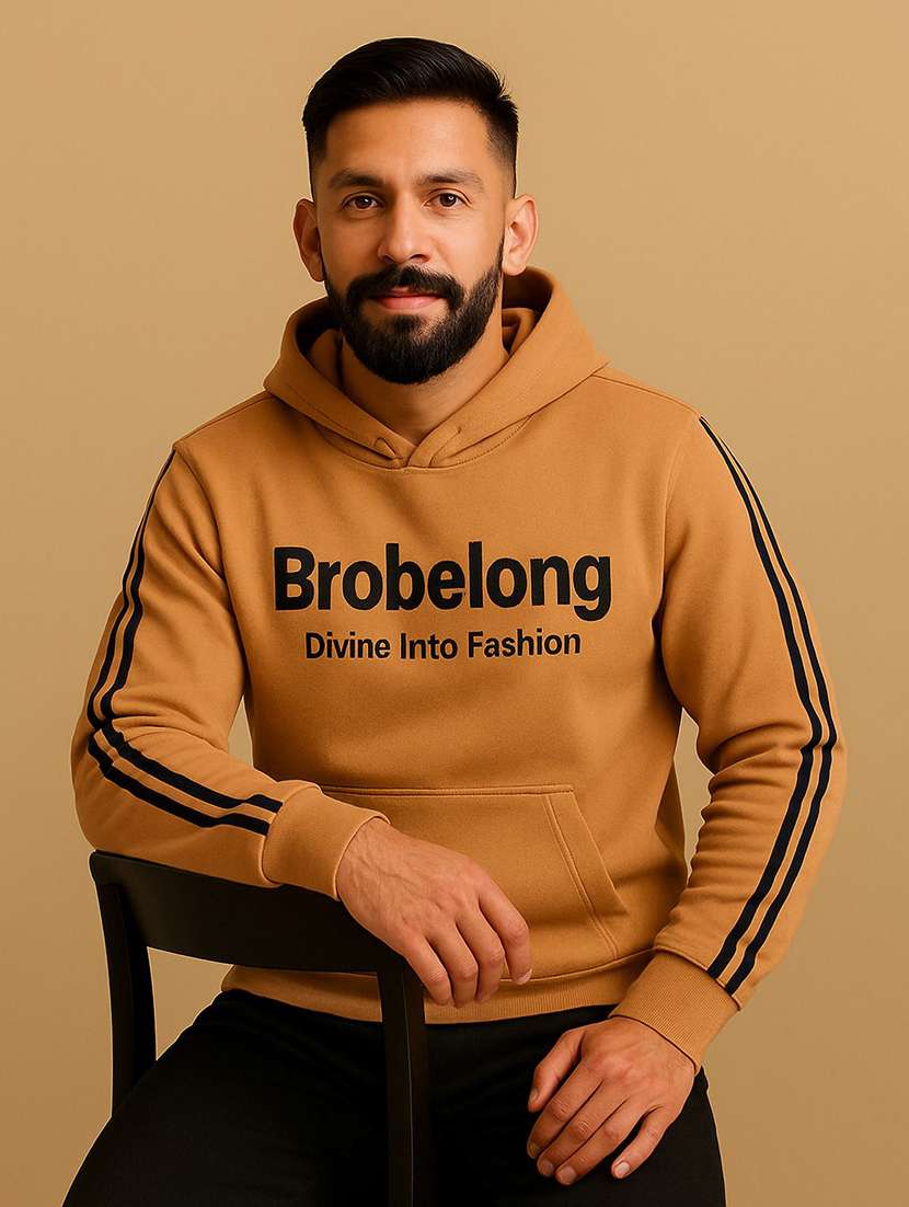 men printed long sleeve hooded sweatshirt