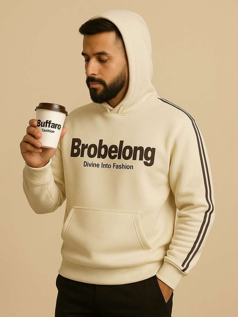 men printed long sleeve hooded sweatshirt