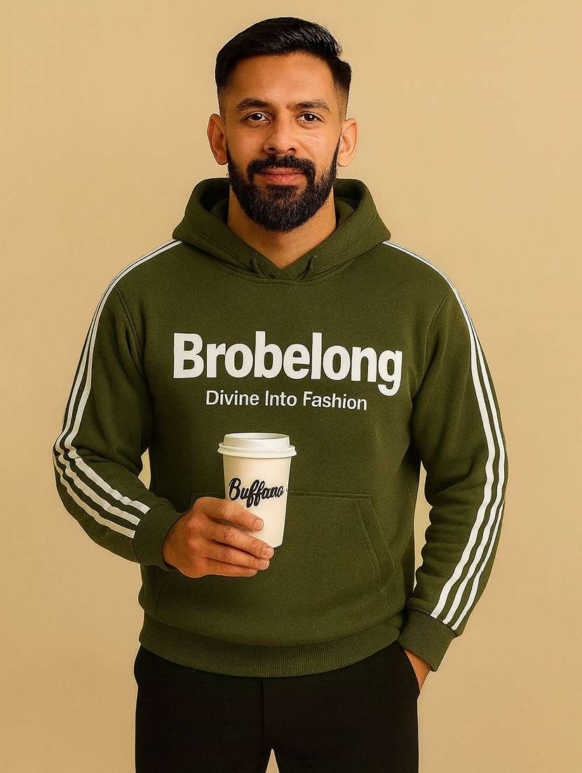 men printed long sleeve hooded sweatshirt