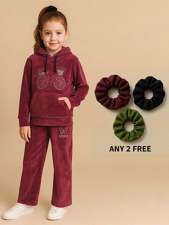 girls solid with work long sleeve full length set