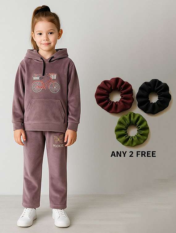 girls solid with work long sleeve full length set