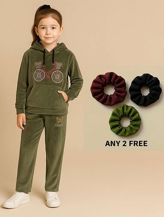 girls solid with work long sleeve full length set