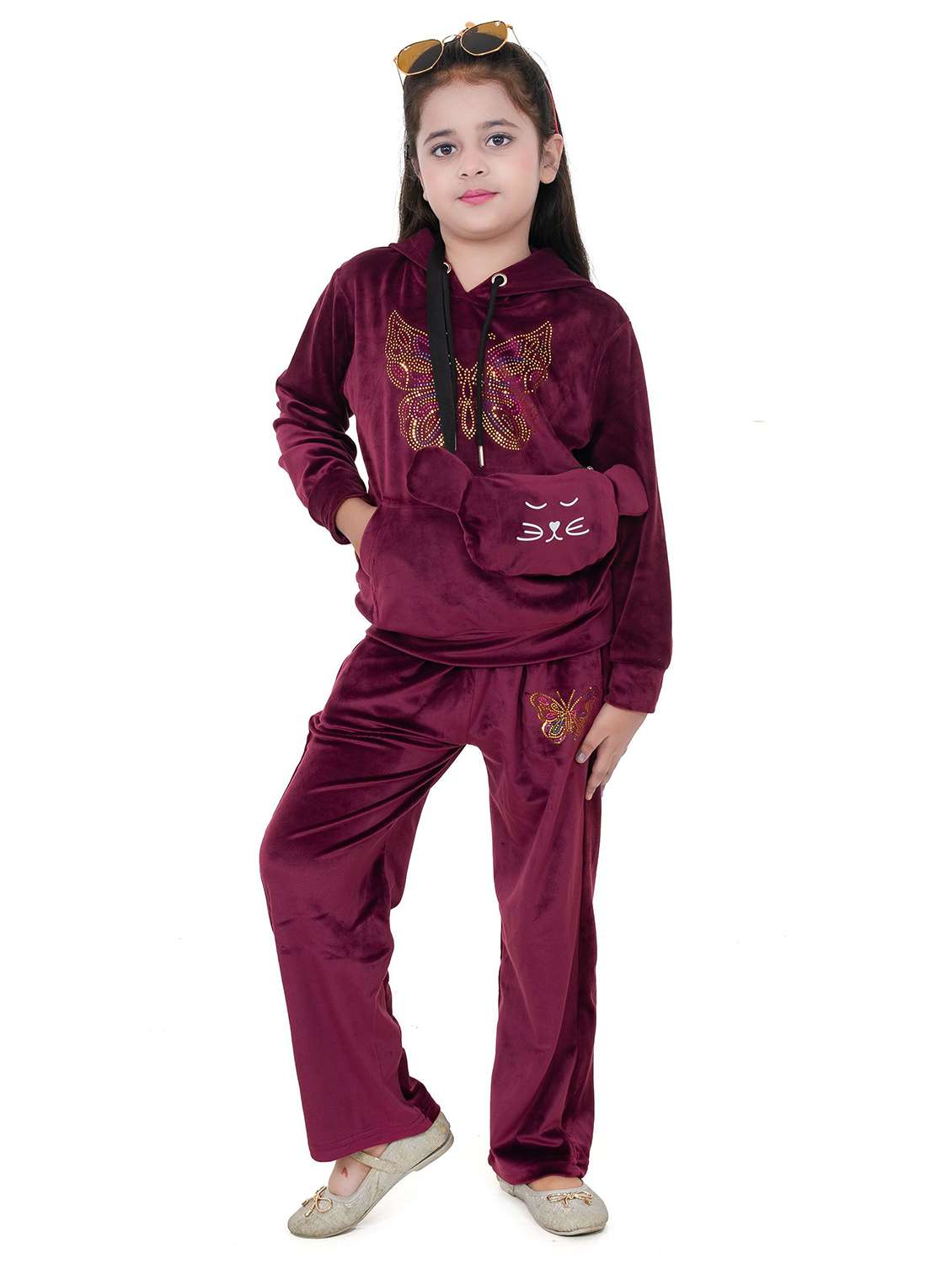girls solid with work long sleeve full length set