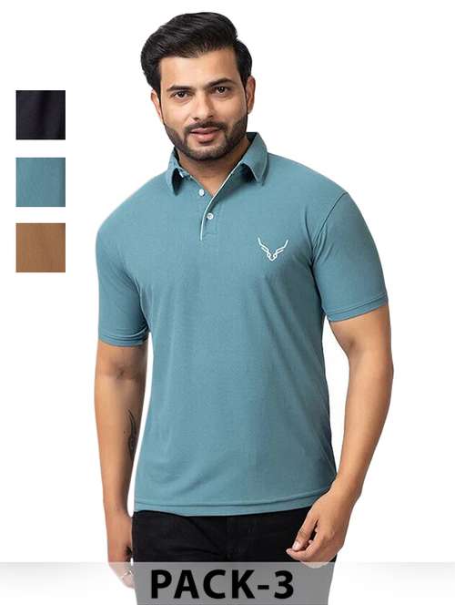 men pack of 3 solid short sleeve polo t-shirt - 22180247 -  Standard Image - 0