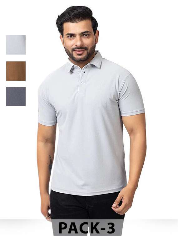 men pack of 3 solid short sleeve polo t-shirt