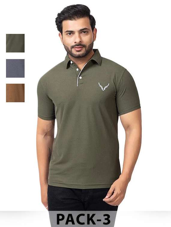 men pack of 3 solid short sleeve polo t-shirt