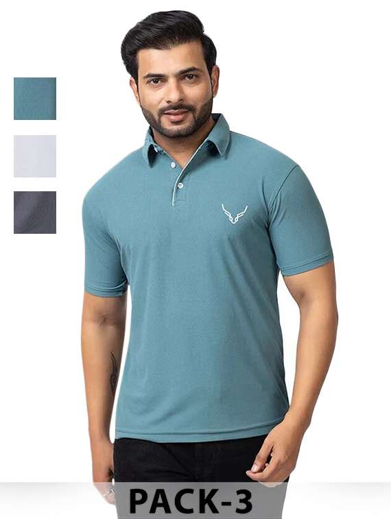 men pack of 3 solid short sleeve polo t-shirt